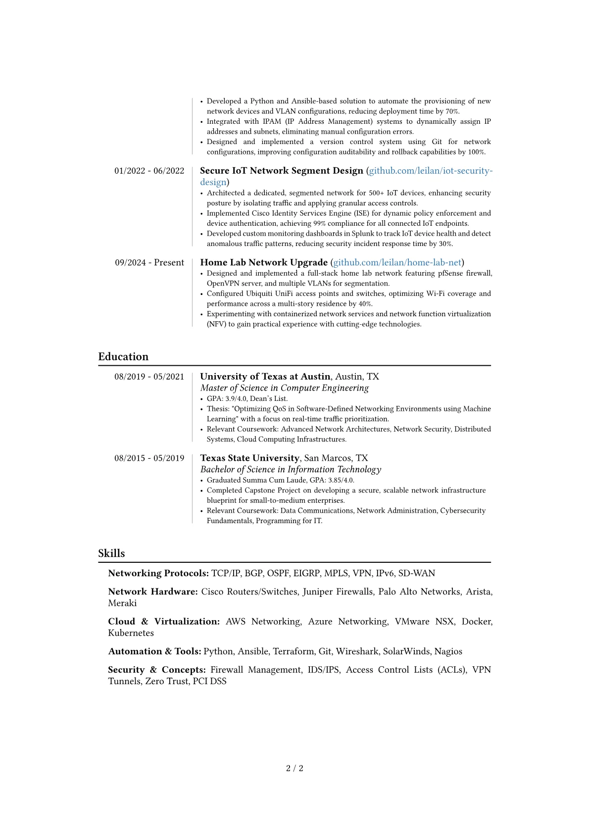 CCNP Certified Professional resume example, Career changer, page 2