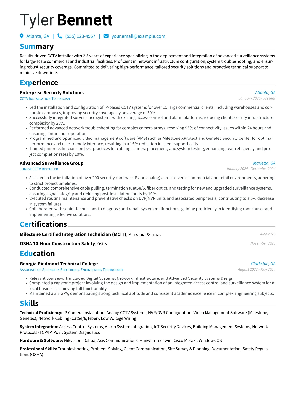 CCTV Installer resume example, CCTV Installer, page 1