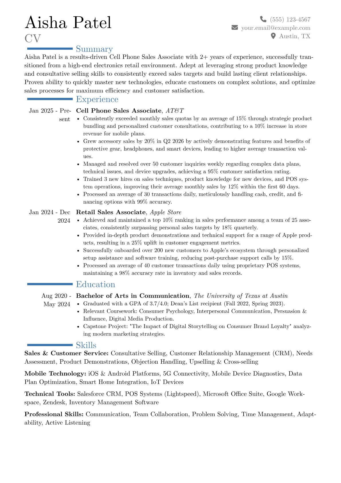 Cell Phone Sales Associate resume example, Career changer, page 1