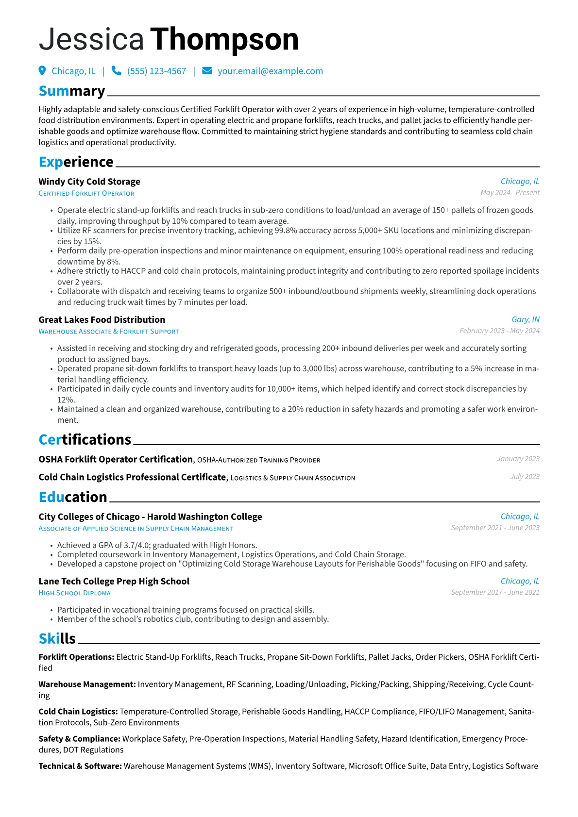 Certified Forklift Operator resume example, Forklift Operator, page 1