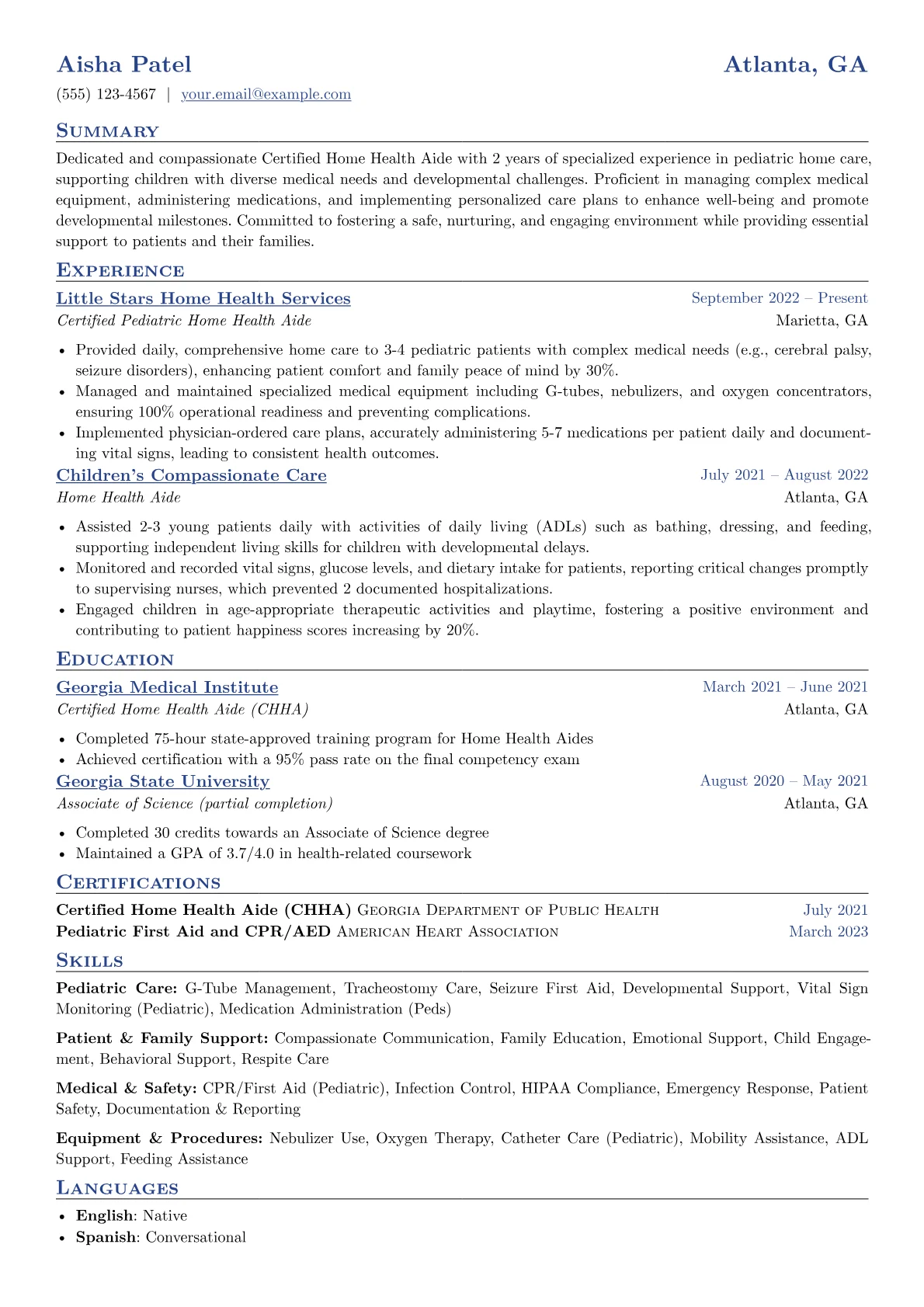 Pediatric Home Health Aide version - Page 1