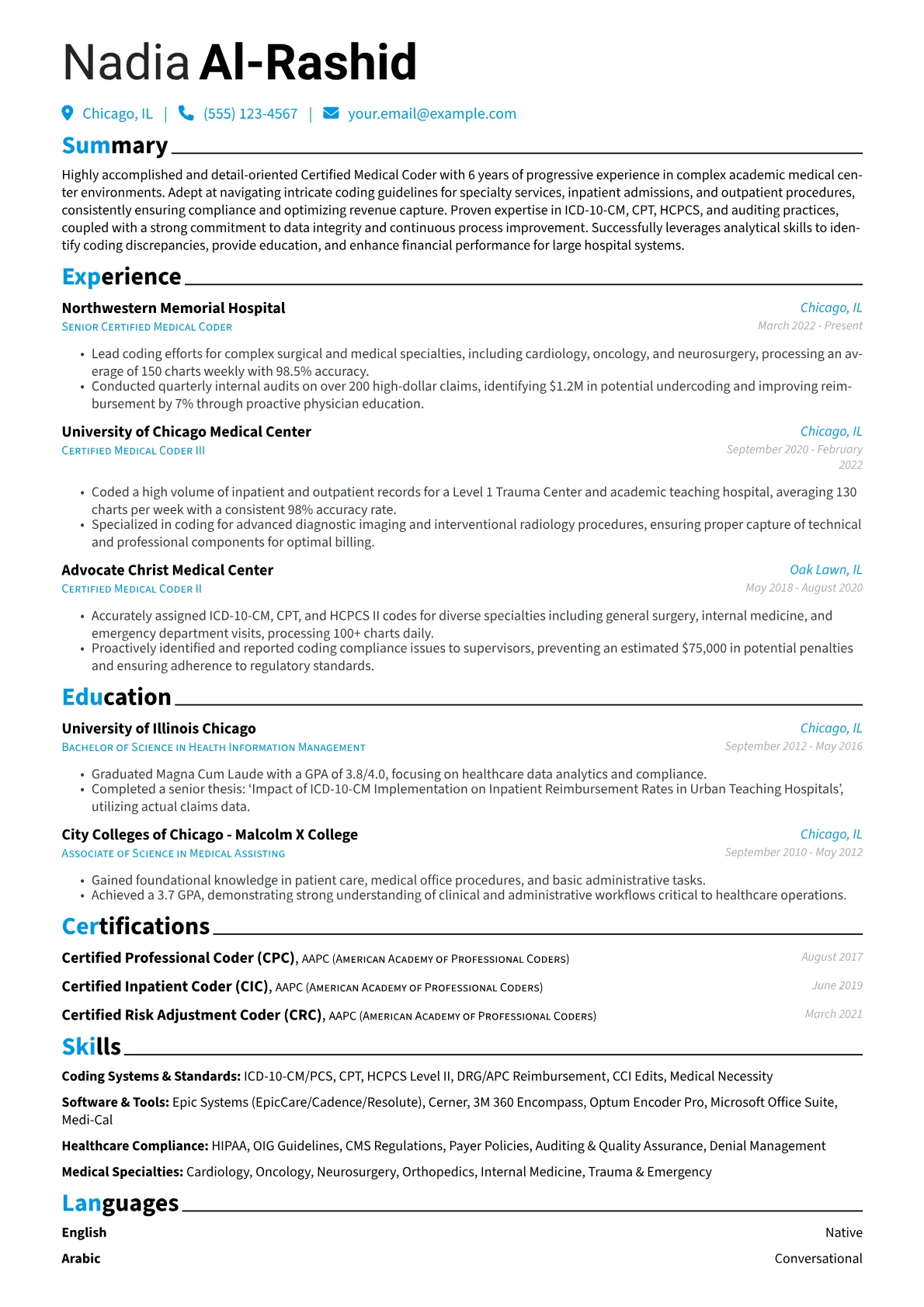 Certified Medical Coder resume example, Certified Medical Coder, page 1