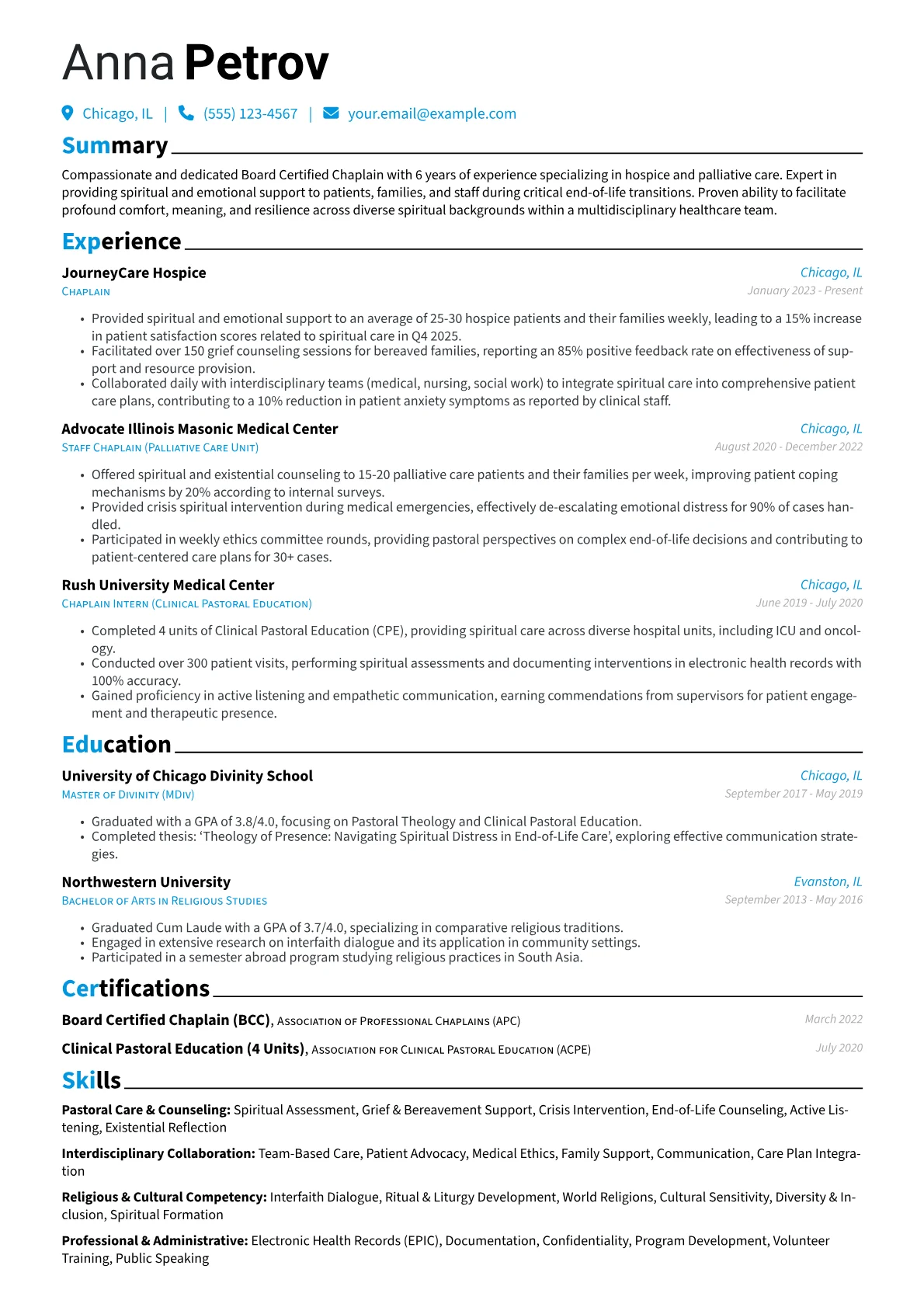 Chaplain resume example, Chaplain, page 1