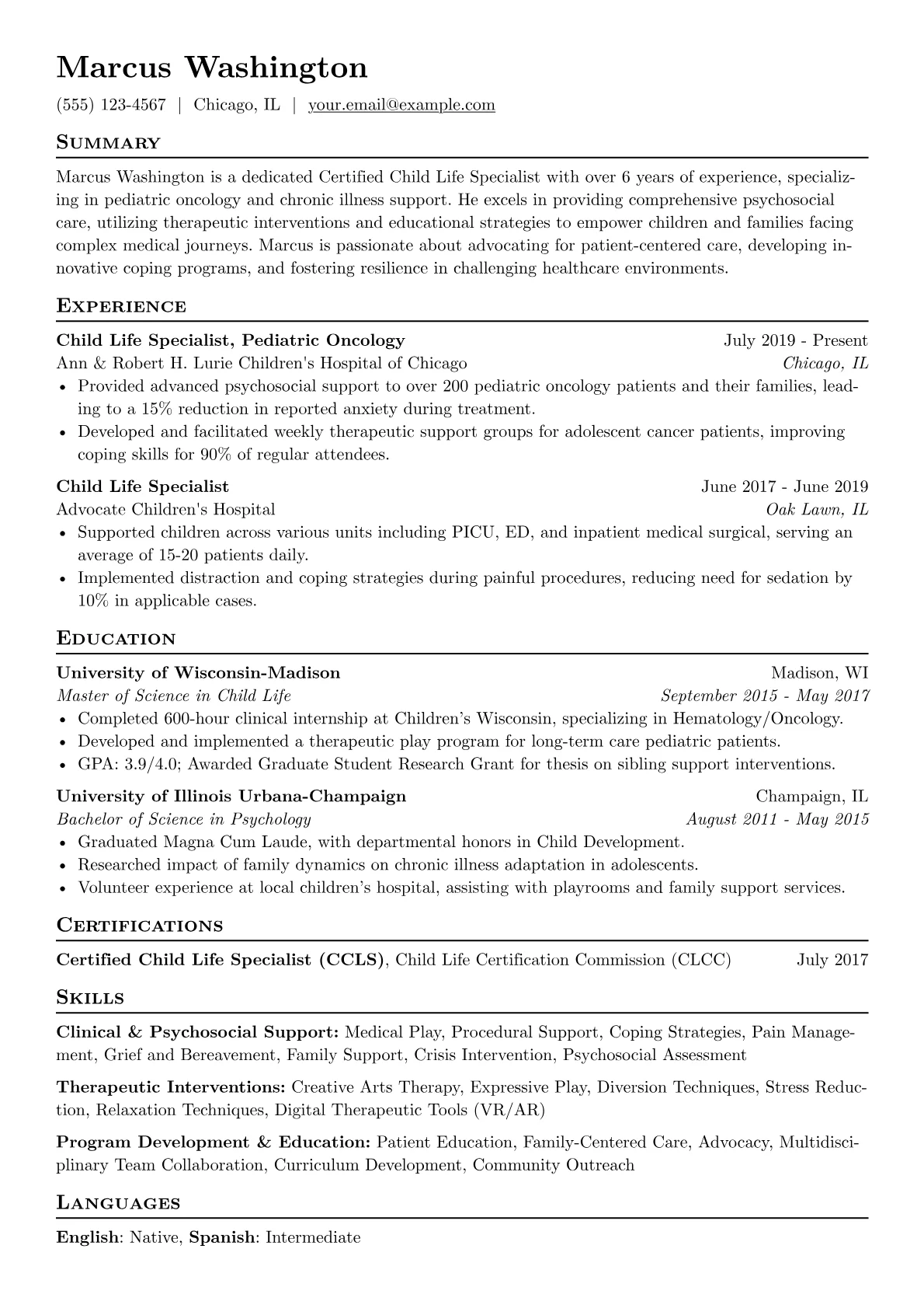 Child Life Specialist version - Page 1