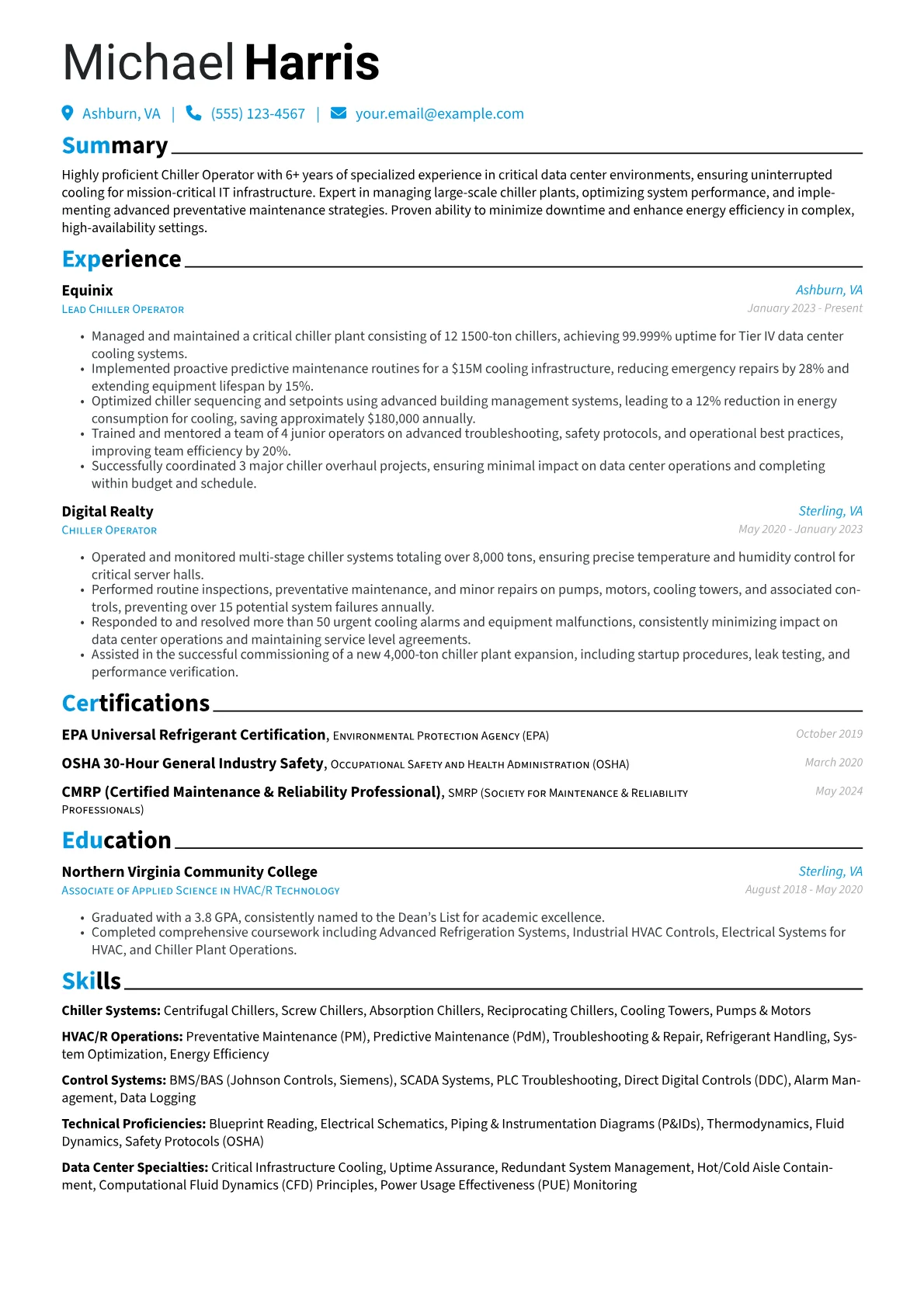 Chiller Operator resume example, Chiller Operator - Data, page 1