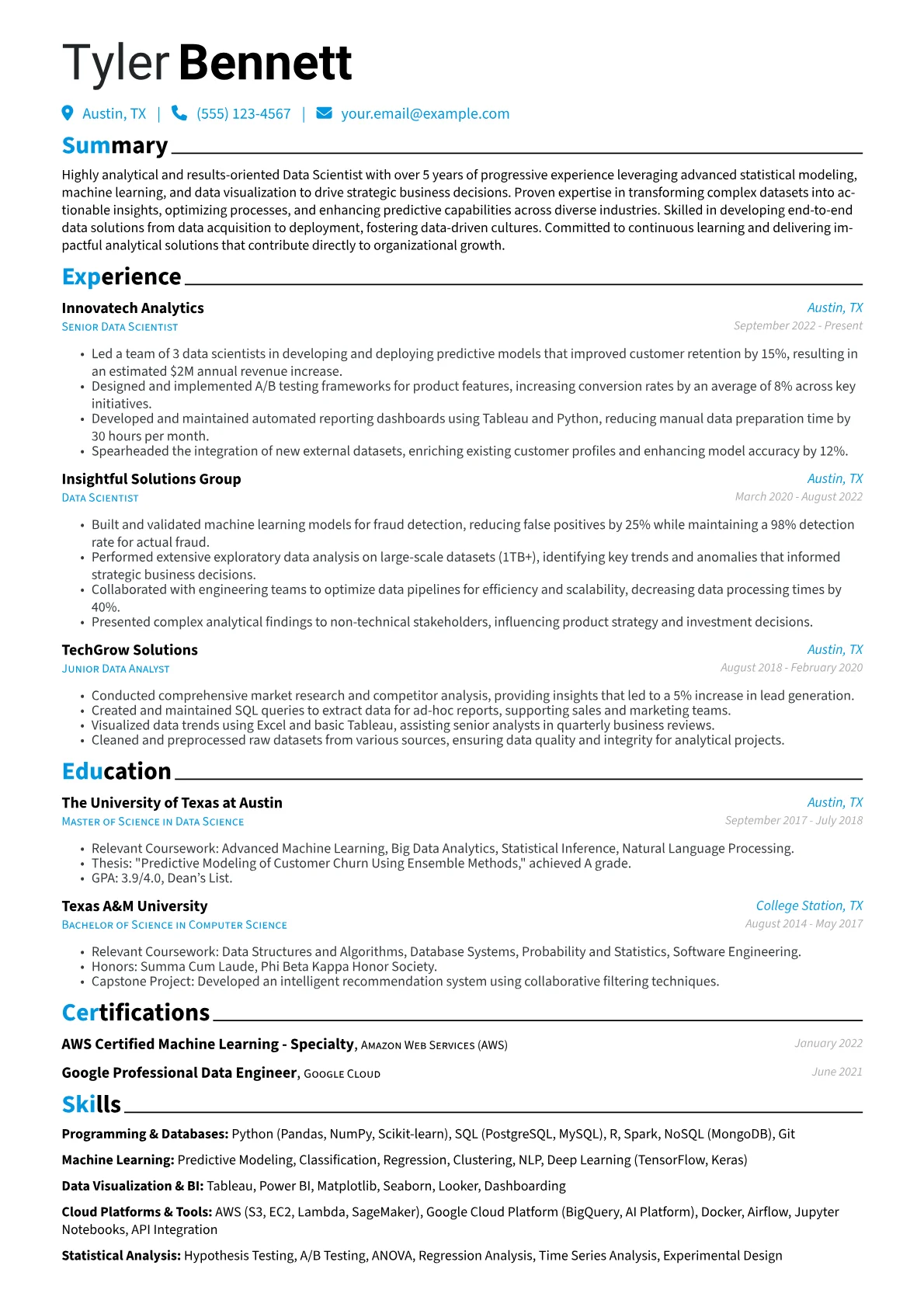 Chronological resume example, Chronological, page 1