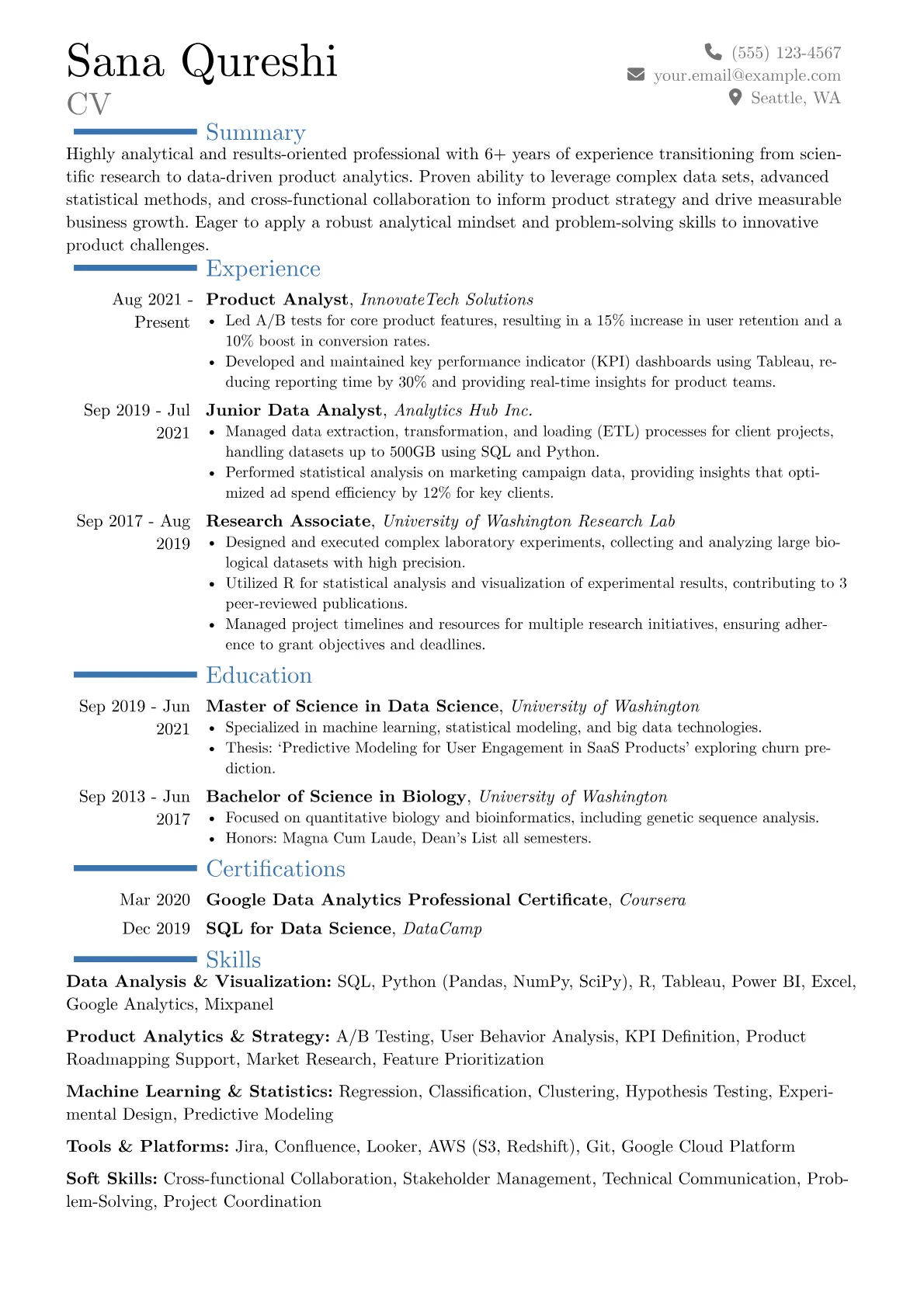 Chronological resume example, Career changer, page 1
