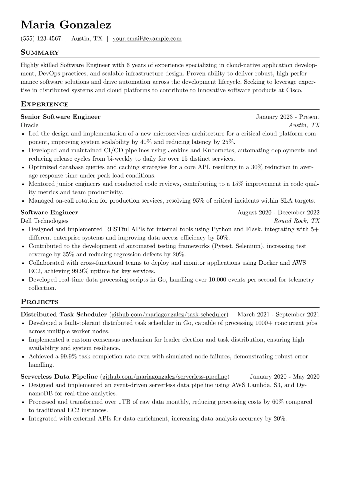 Cisco resume example, Software Engineer, page 1