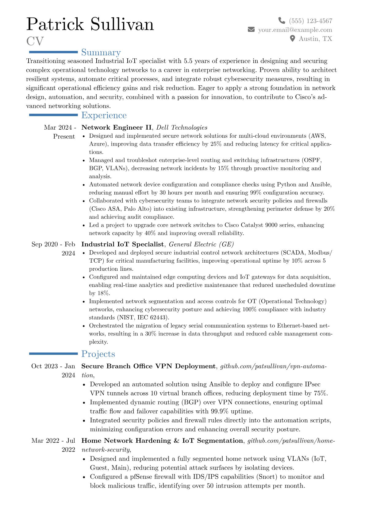 Cisco resume example, Career changer, page 1