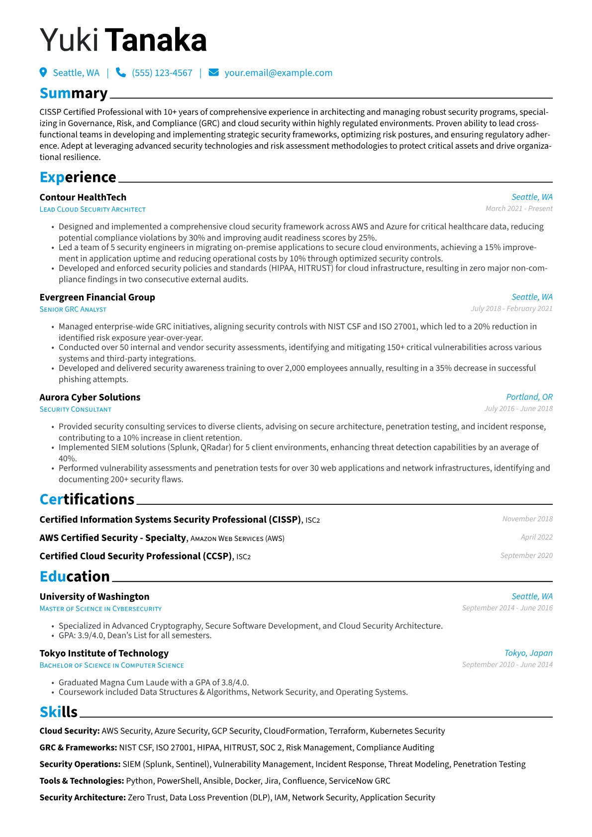 CISSP Certified Professional resume example, CISSP Certified, page 1