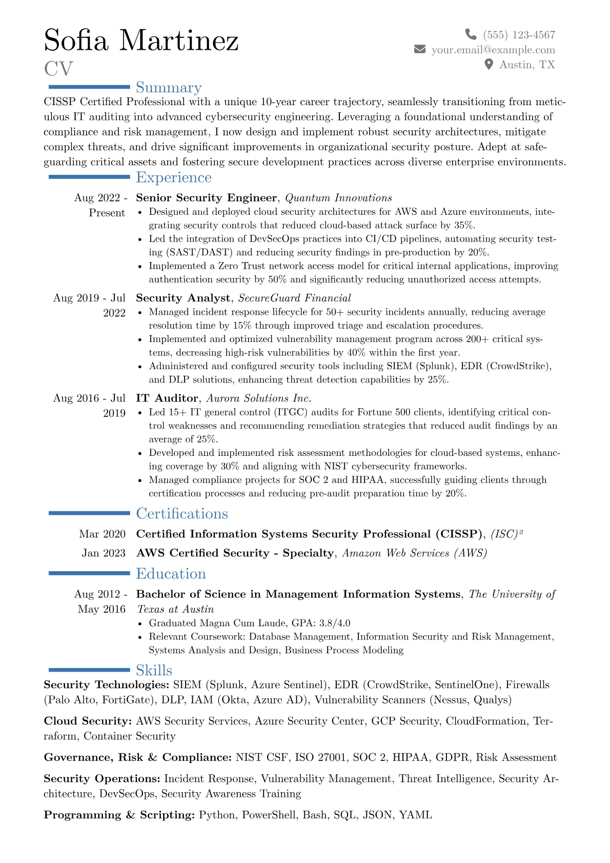 CISSP Certified Professional resume example, Career changer, page 1