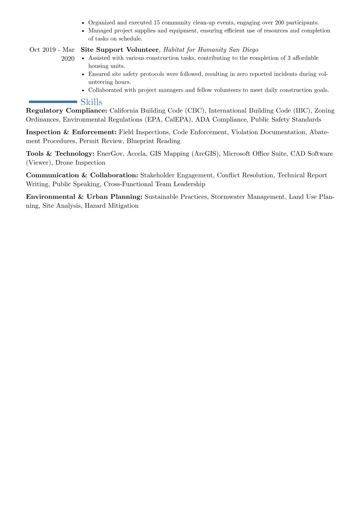 City Inspector resume example, Career changer, page 2