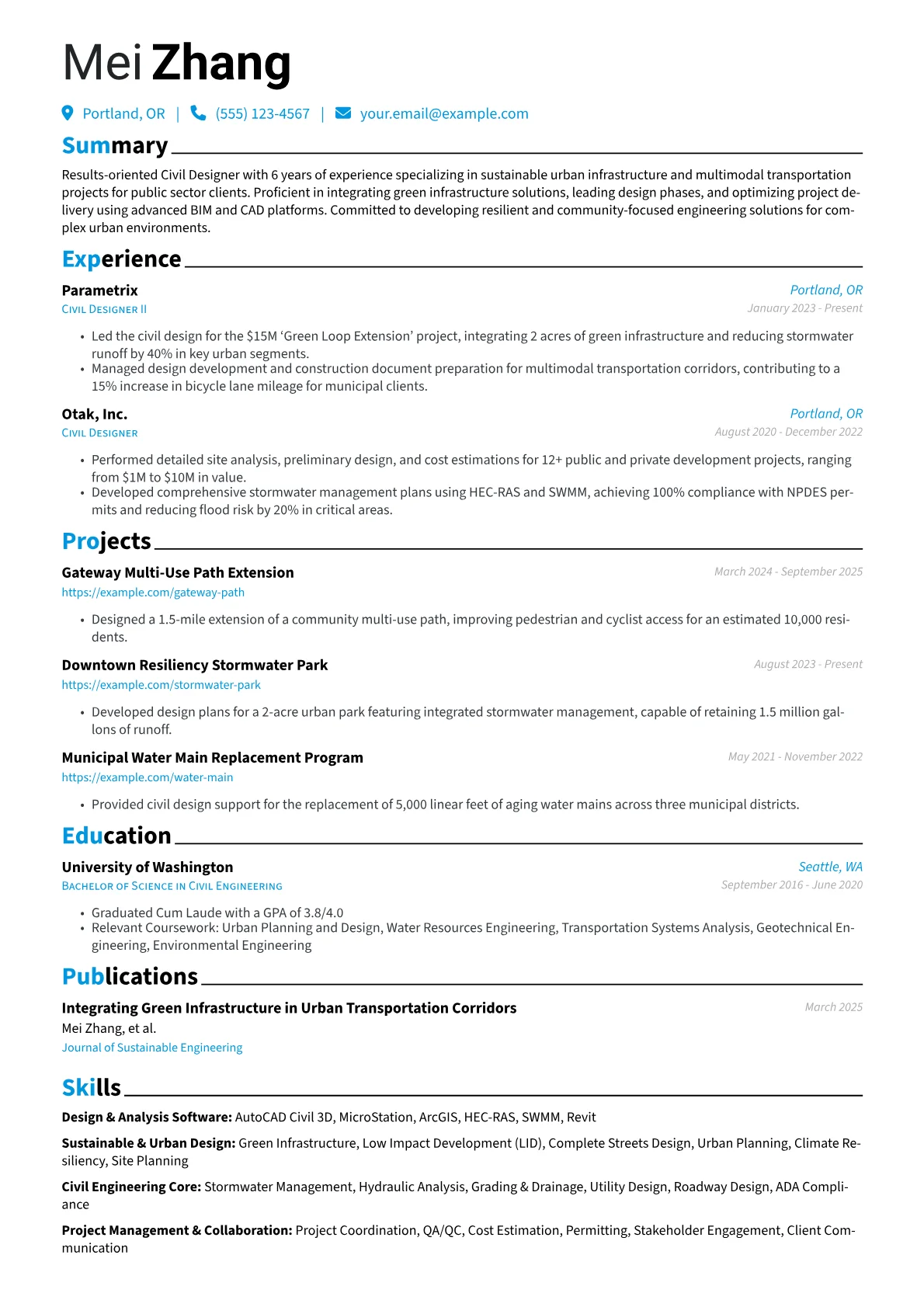 Civil Designer resume example, Design & Analysis Software, page 1