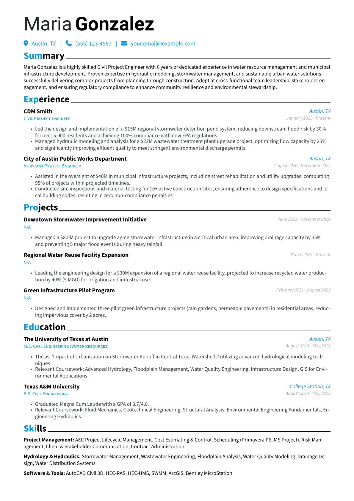Civil Project Engineer resume example, Civil Project Engineer, page 1