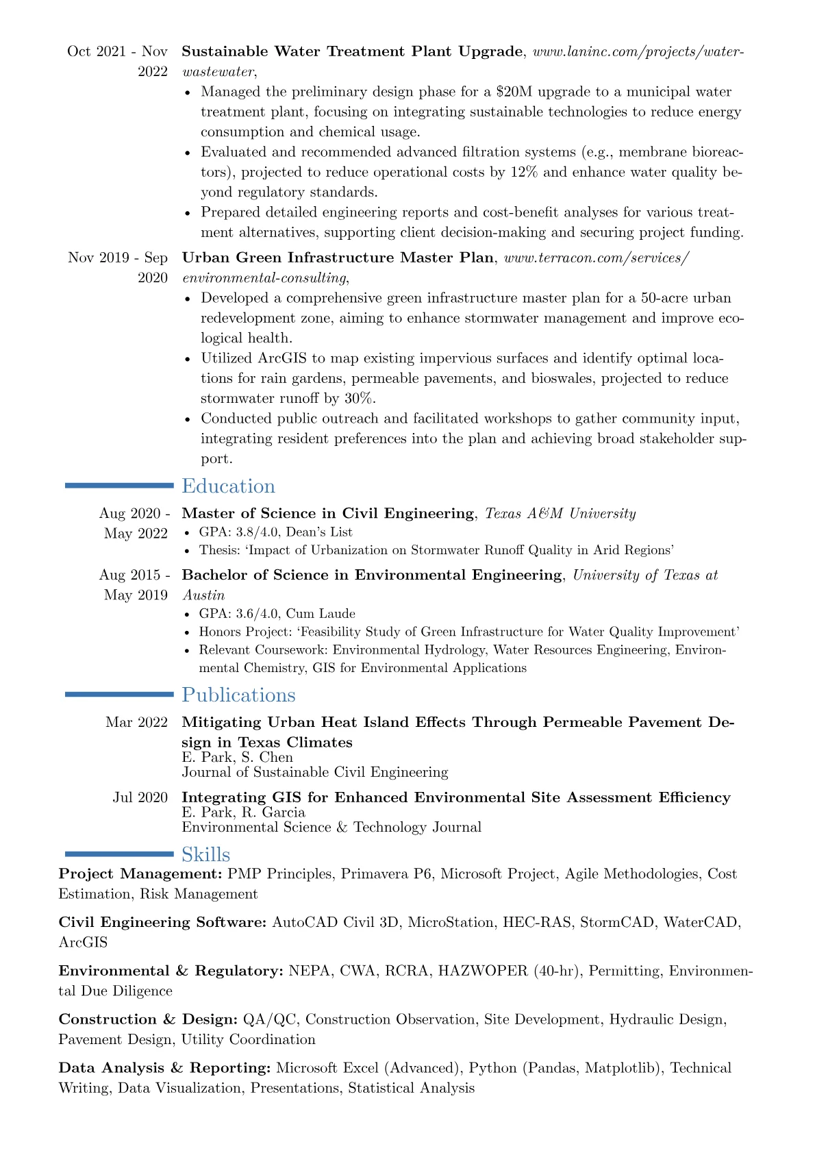 Civil Project Engineer resume example, Career changer, page 2