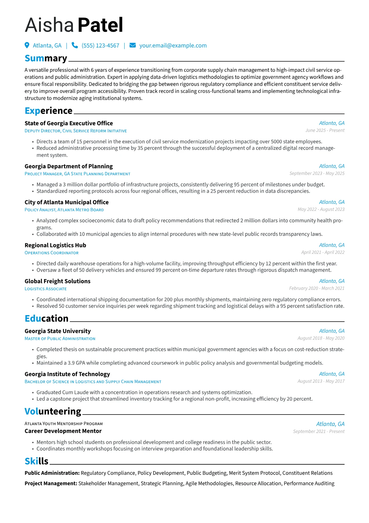 Civil Service resume example, Career changer, page 1