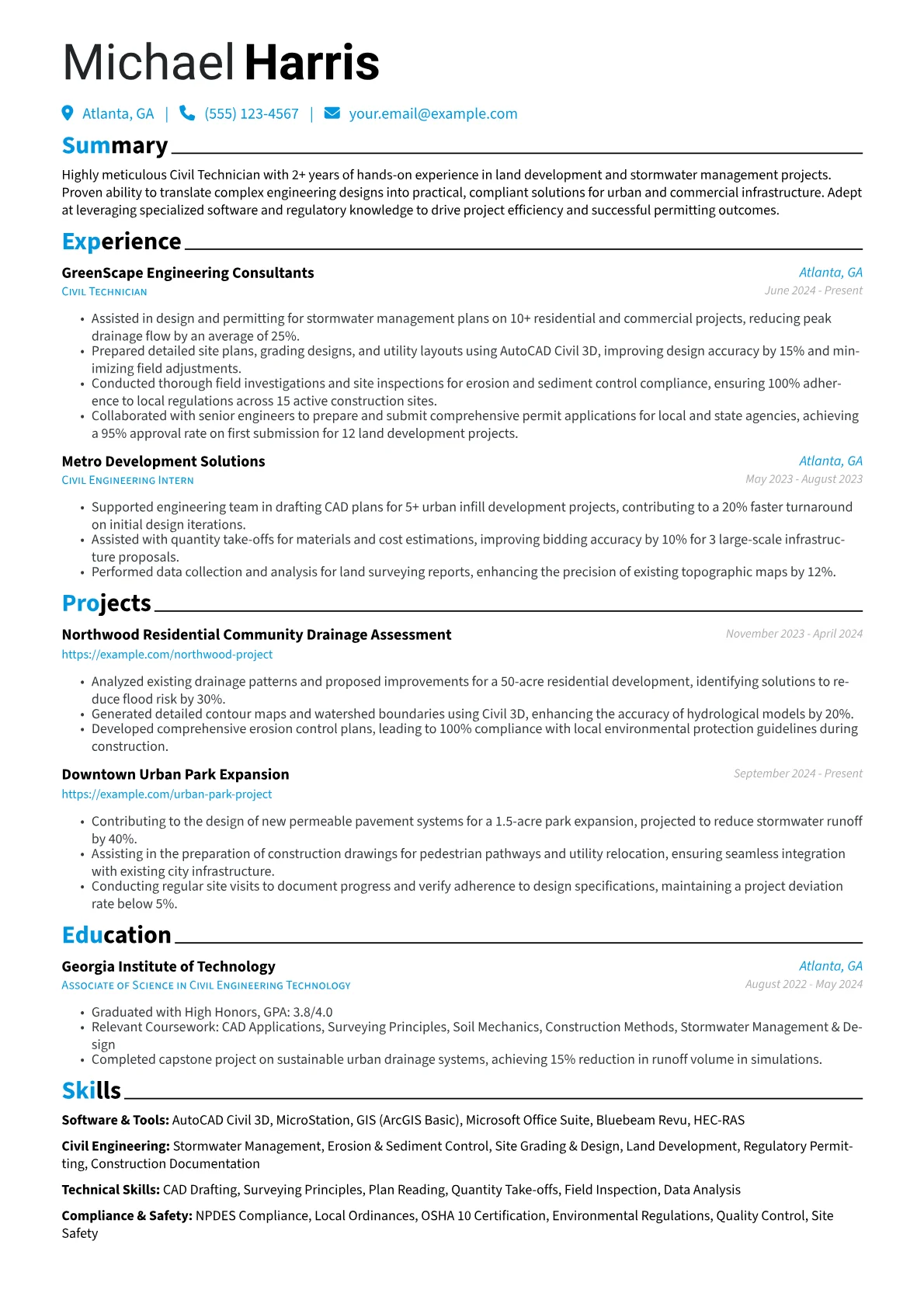 Civil Technician resume example, Software & Tools, page 1