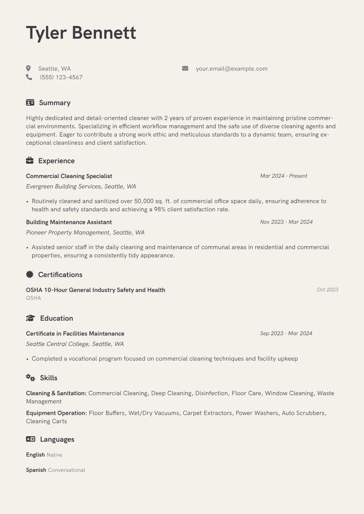 Cleaner With No Experience resume example, Commercial Cleaning, page 1