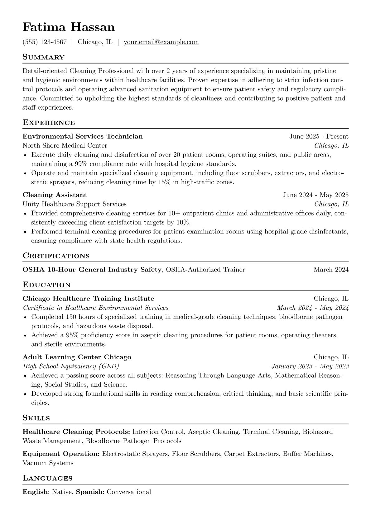 Cleaning Professional resume example, Healthcare Cleaning, page 1