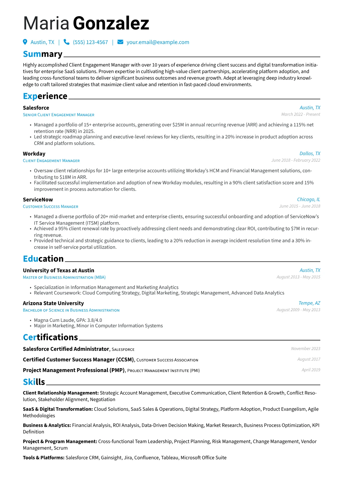Client Engagement Manager resume example, Client Engagement Manager, page 1