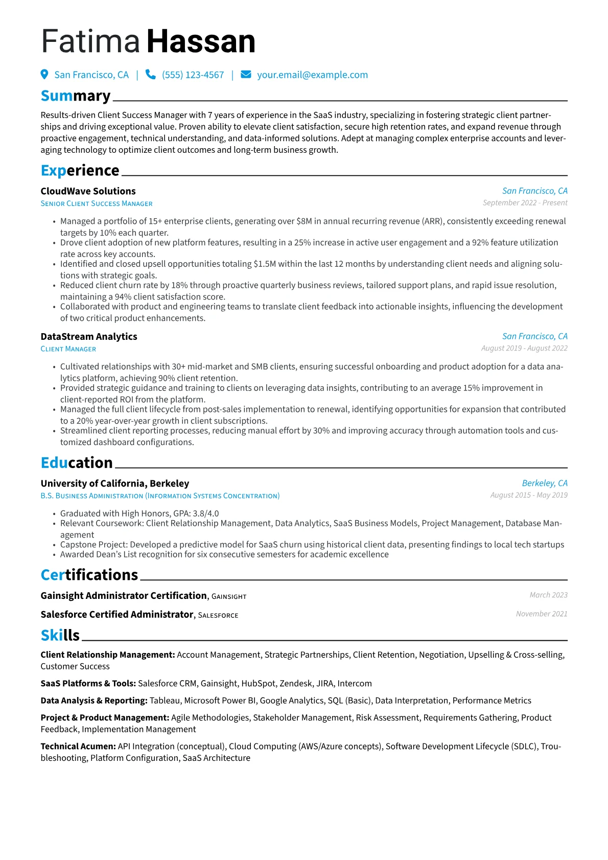Client Manager resume example, Client Manager - SaaS, page 1