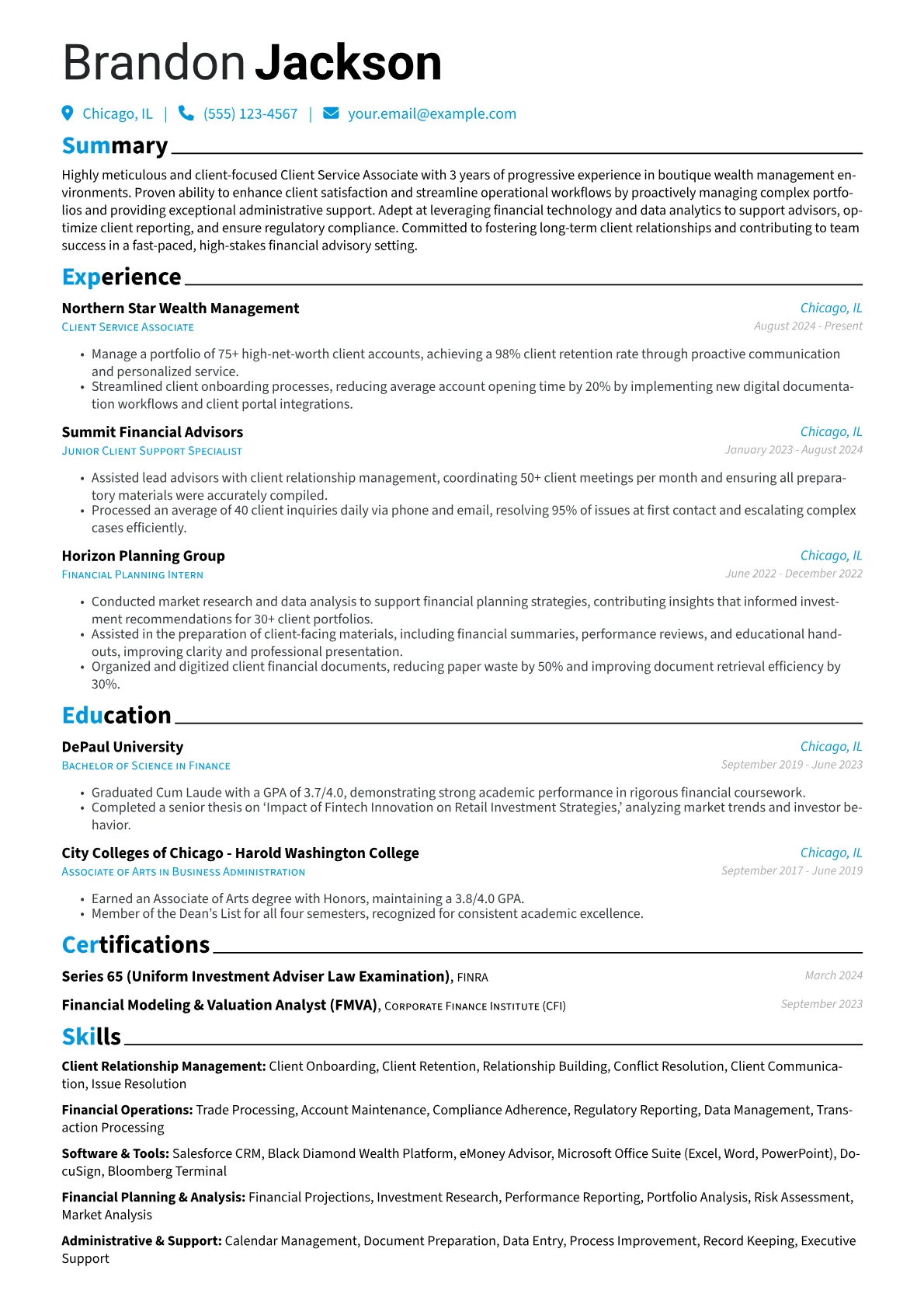 Client Service Associate resume example, Client Service Associate, page 1