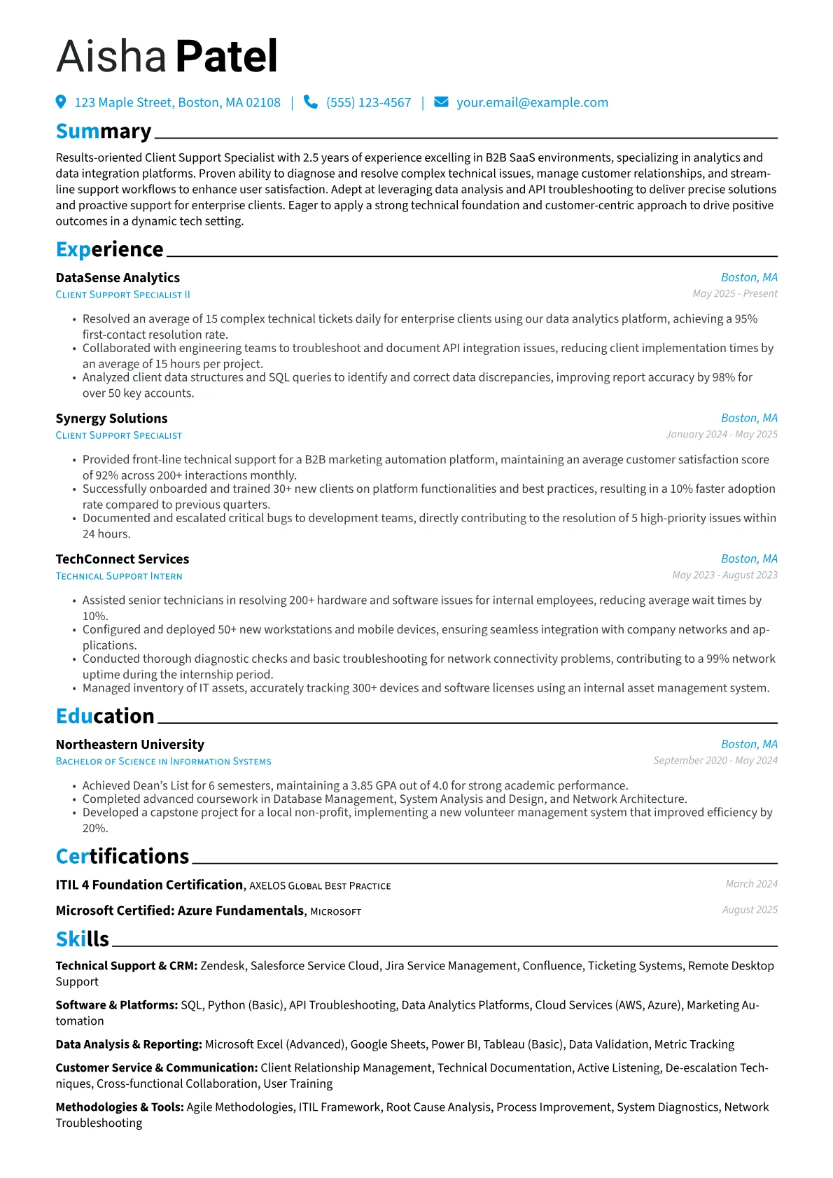 Client Support Specialist resume example, Technical Support & CRM, page 1