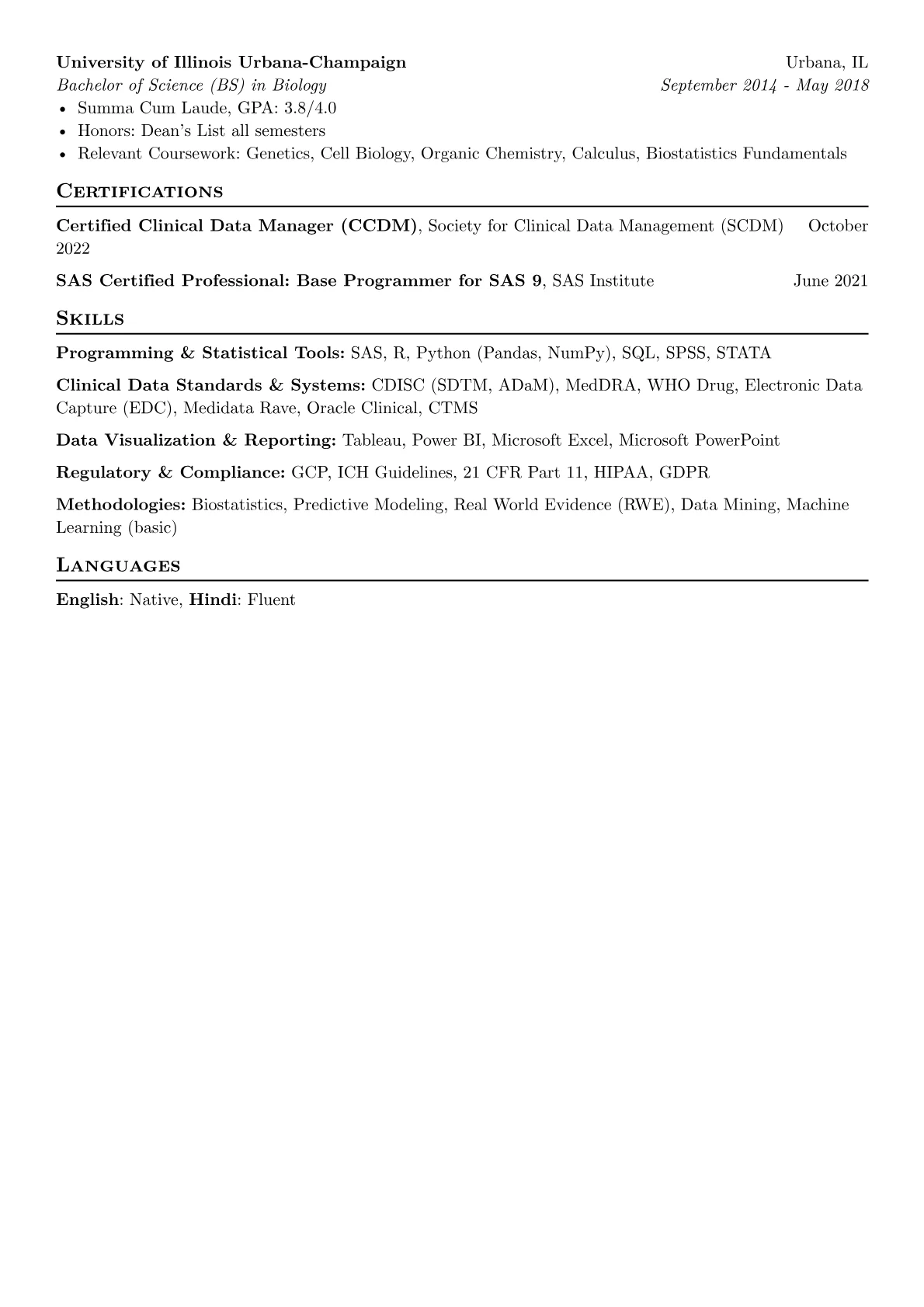 Clinical Data Analyst resume example, Clinical Trials, page 2