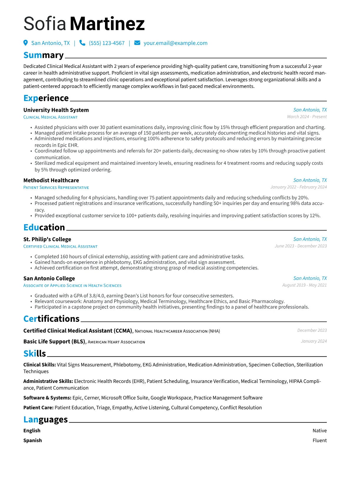 Clinical Medical Assistant resume example, Career changer, page 1