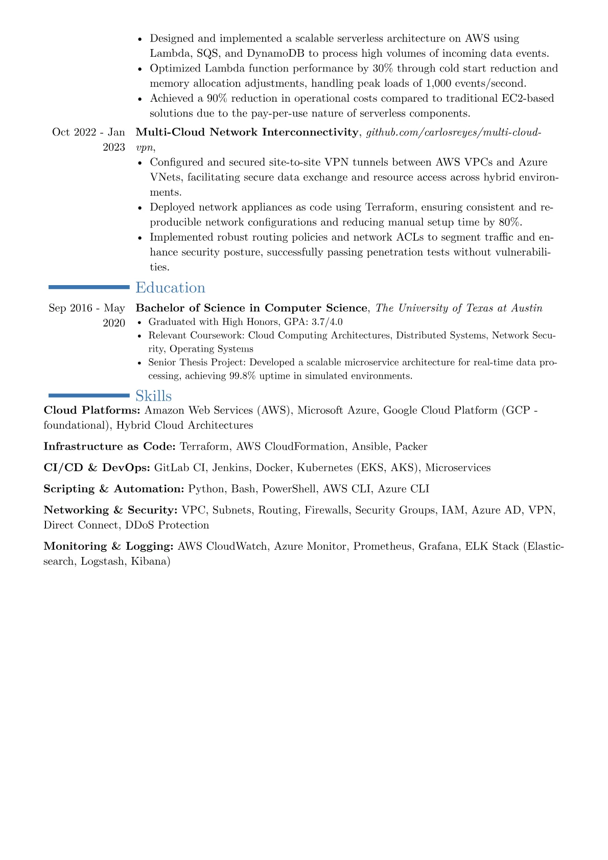 Cloud Infrastructure Engineer resume example, Career changer, page 2