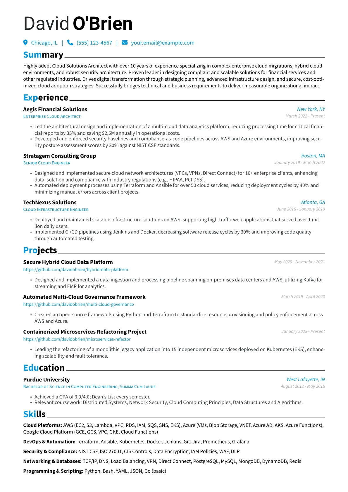 Cloud Solutions Architect resume example, Cloud Solutions Architect, page 1