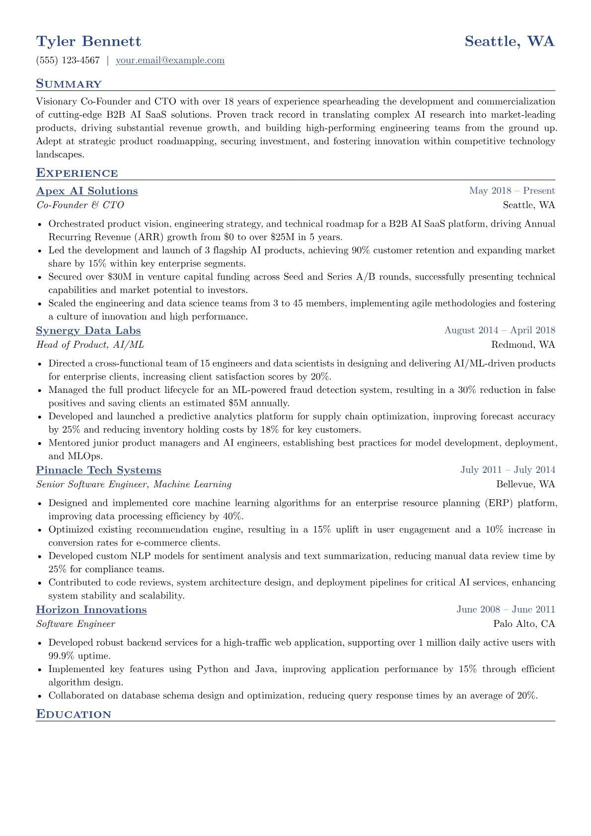 Co-Founder resume example, Co-Founder, page 1