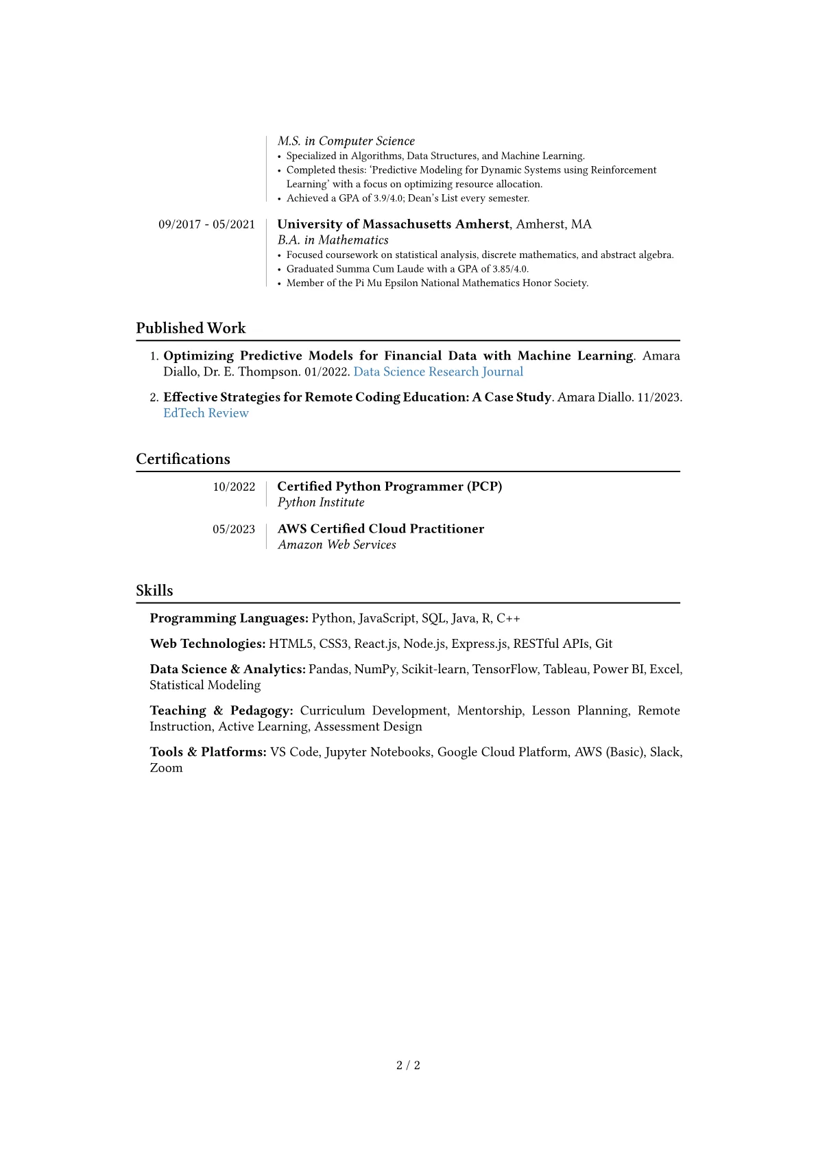 Coding Instructor resume example, Career changer, page 2