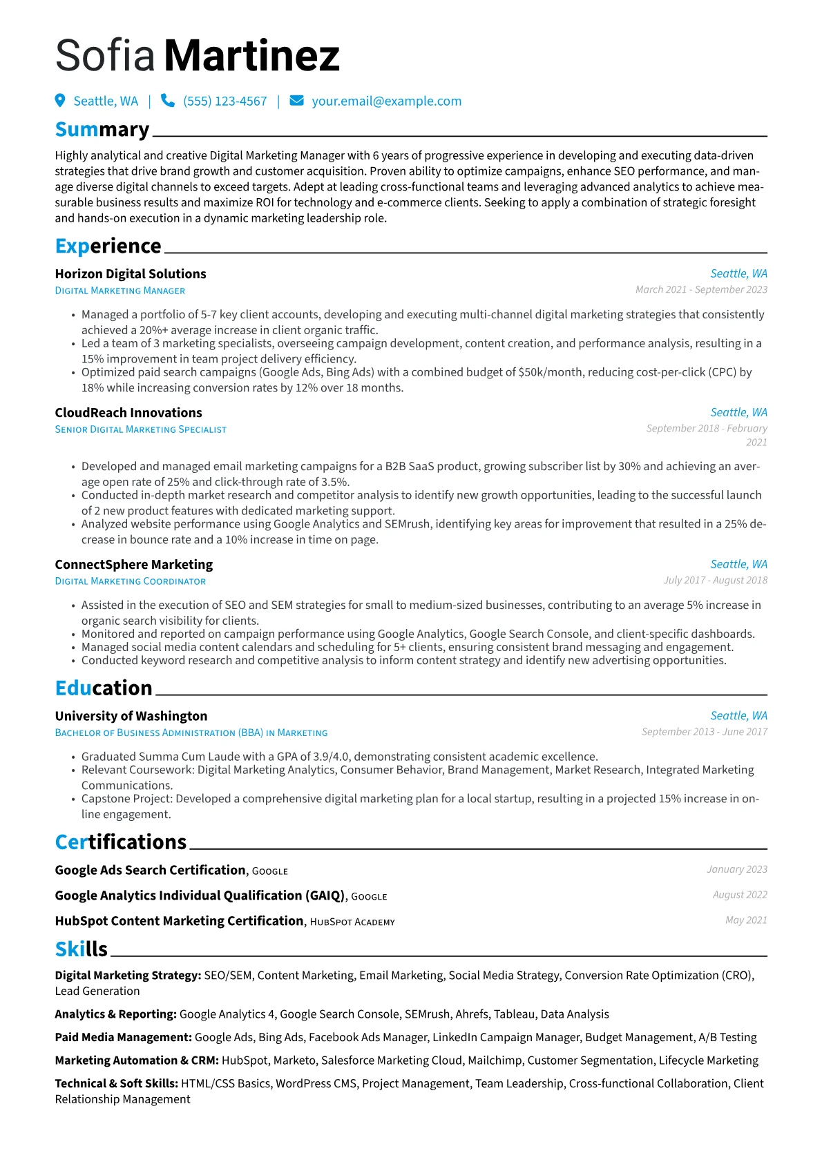 Combination resume example, Combination, page 1