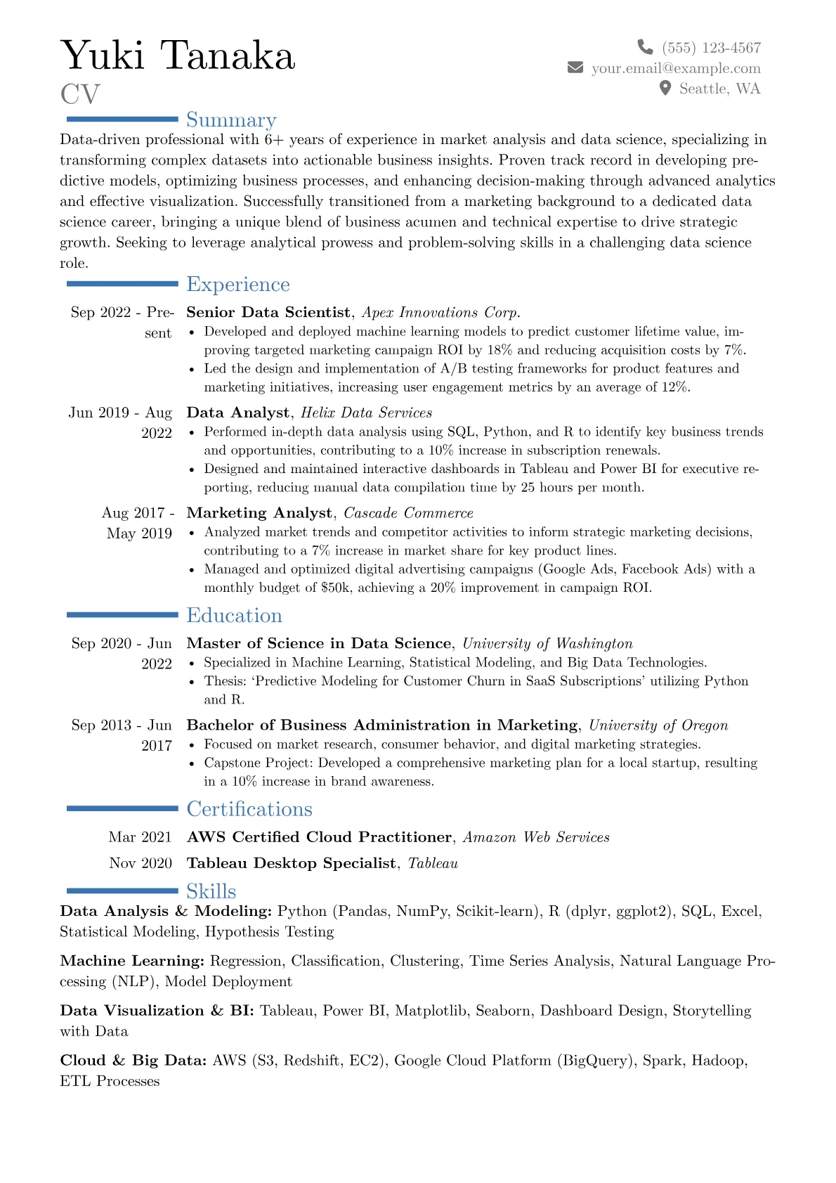 Combination resume example, Career changer, page 1