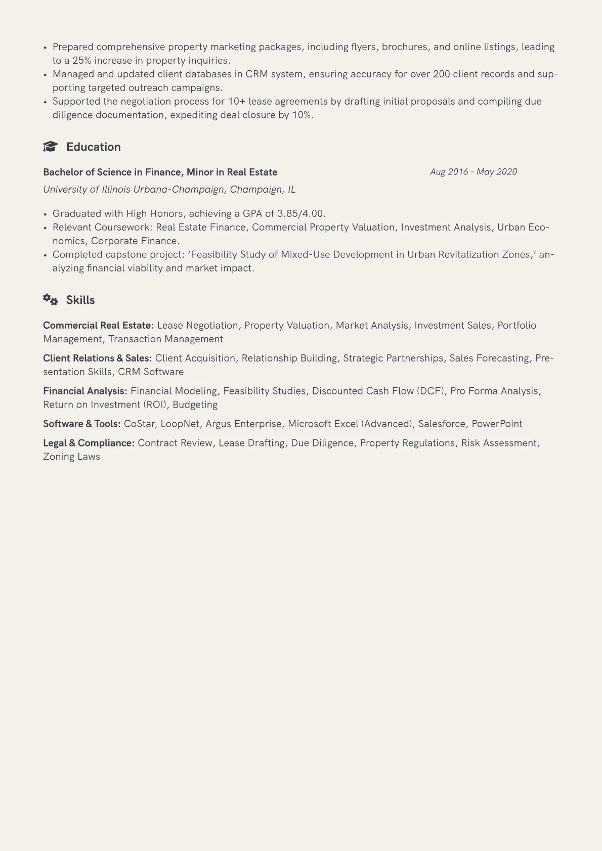 Commercial Agent resume example, Commercial Real Estate, page 2
