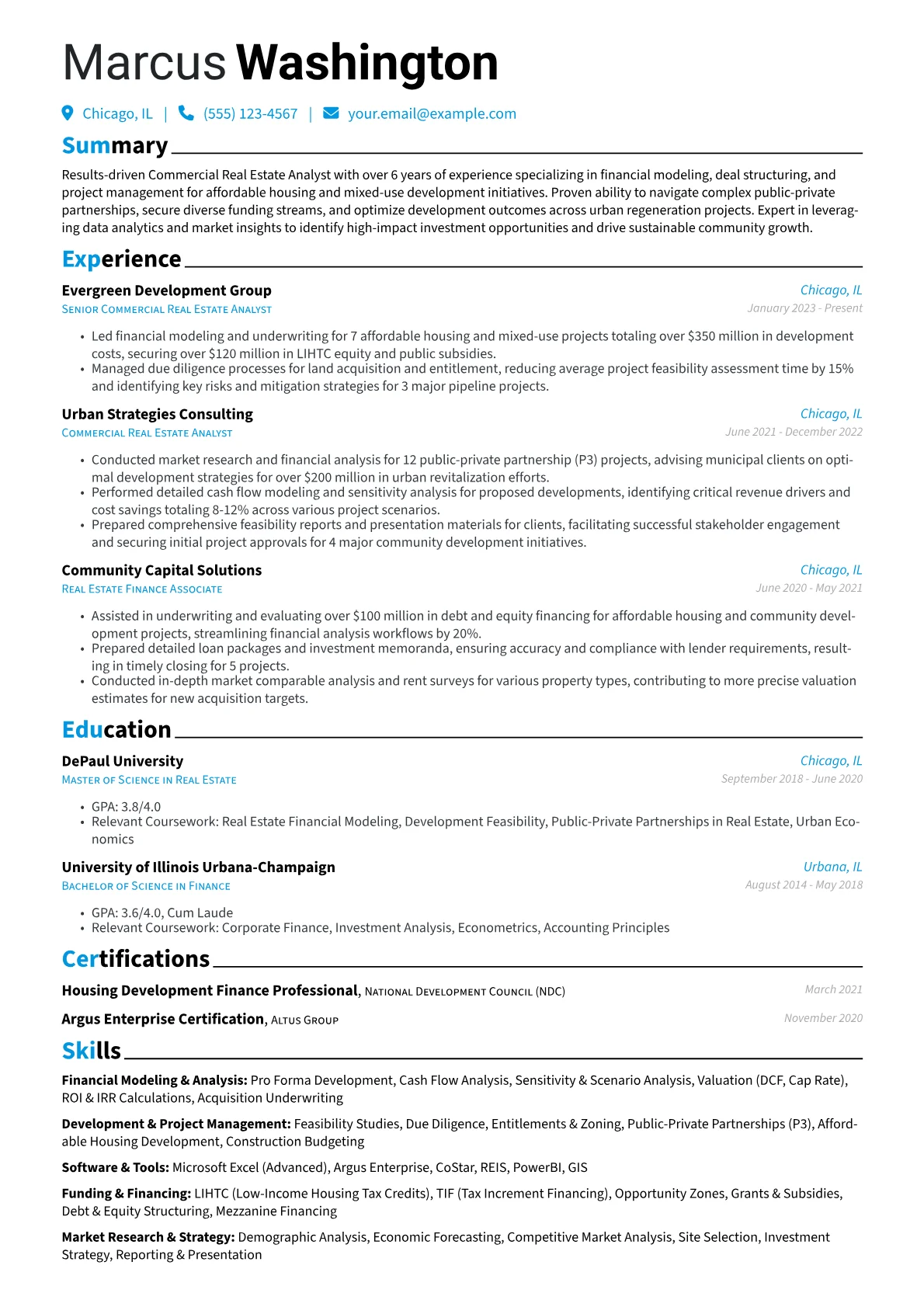 Commercial Real Estate Analyst resume example, Commercial Real Estate, page 1