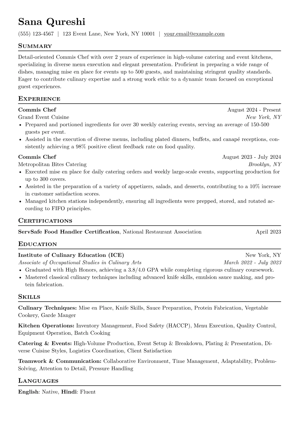Commis Chef resume example, Commis Chef, page 1