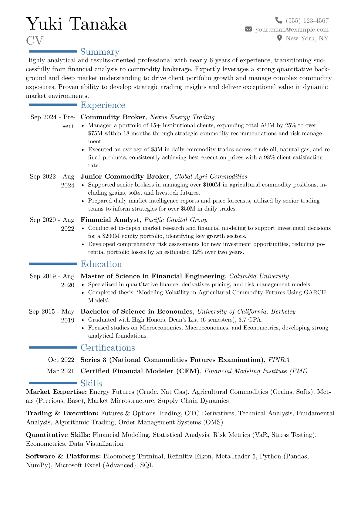 Commodity Broker resume example, Career changer, page 1