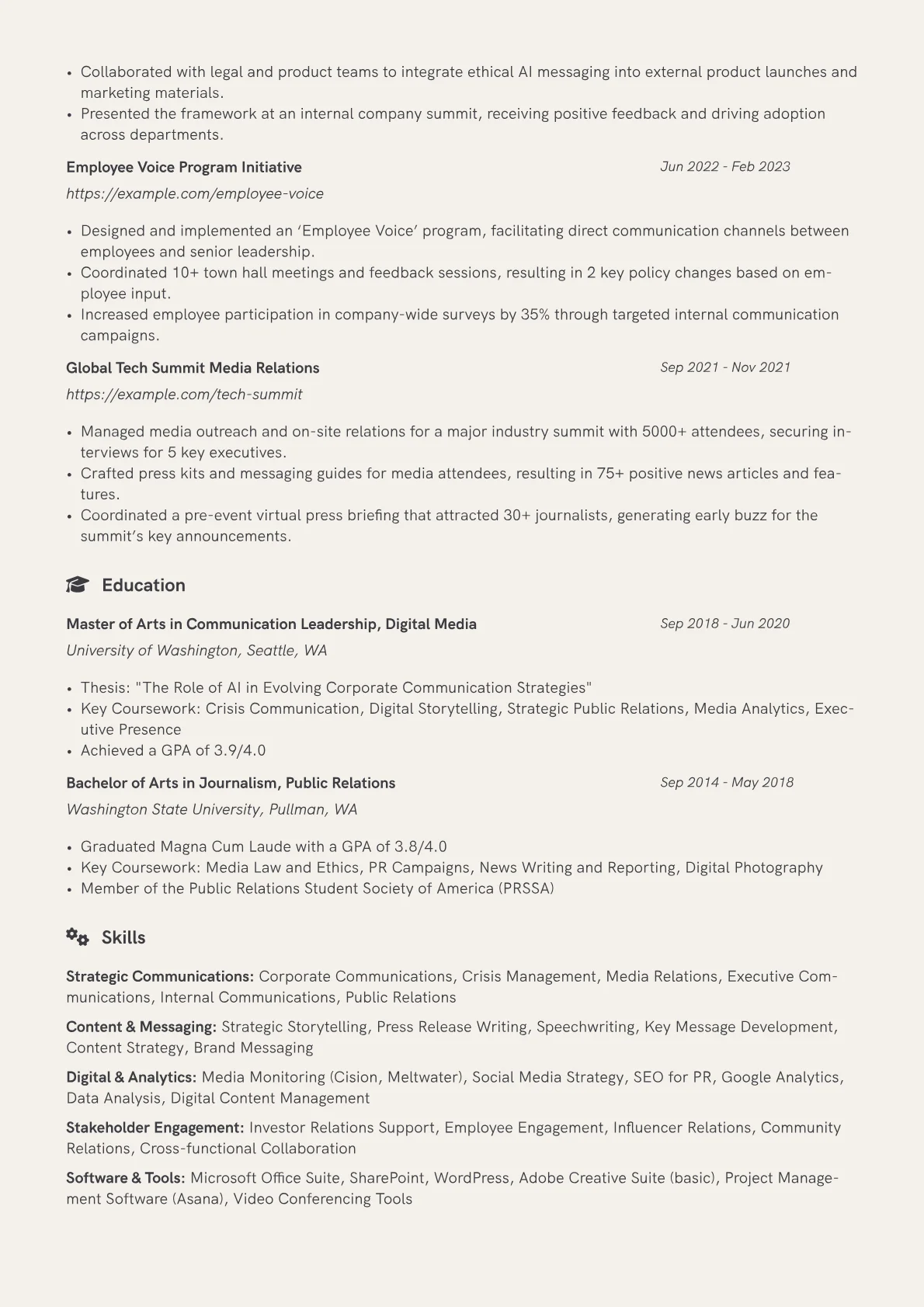 Communications Officer resume example, Corporate Communications, page 2