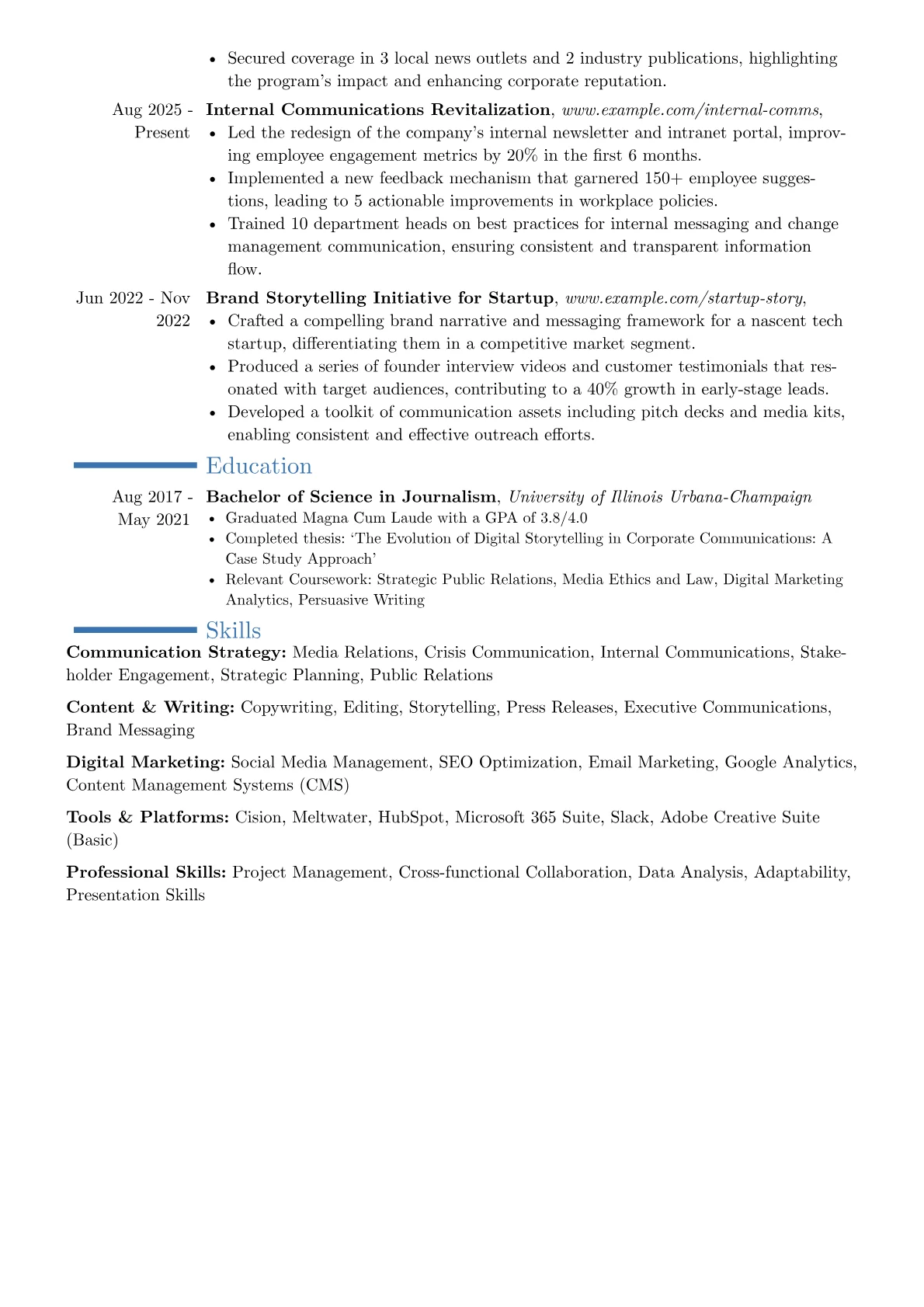 Communications Officer resume example, Career changer, page 2