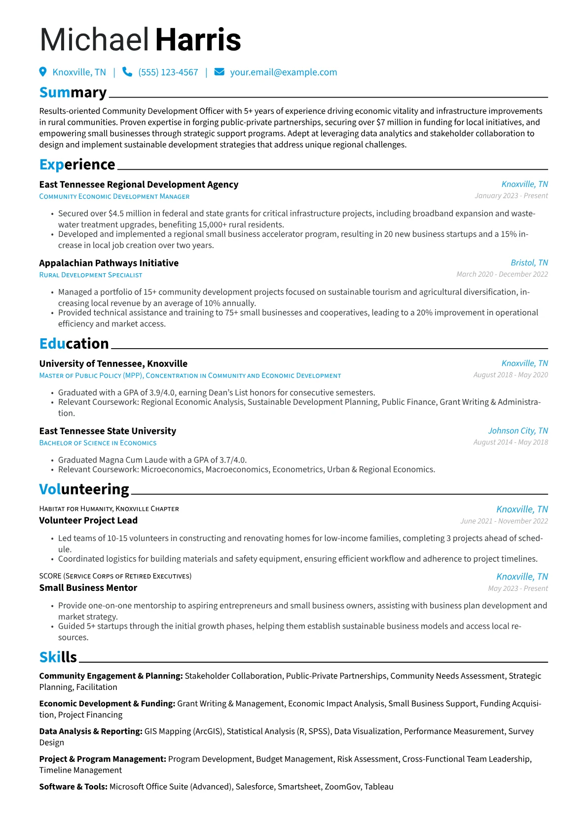 Community Development Officer resume example, Community Engagement, page 1