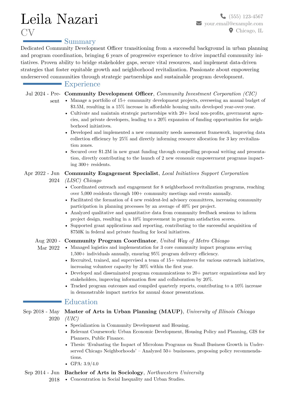 Community Development Officer resume example, Career changer, page 1