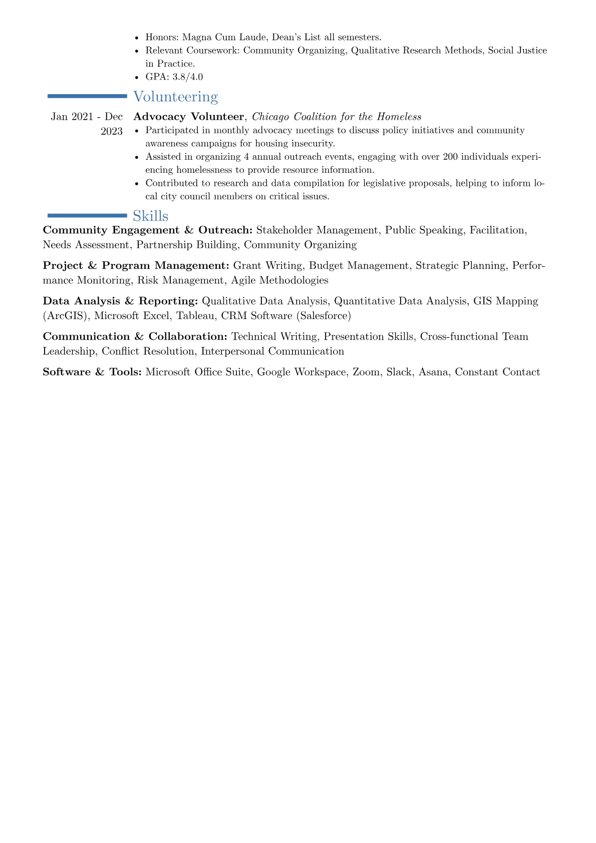 Community Development Officer resume example, Career changer, page 2