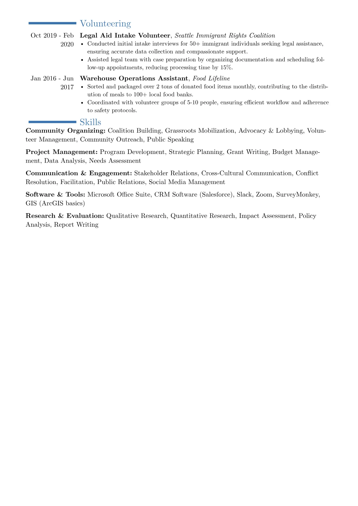 Community Organizer resume example, Career changer, page 2