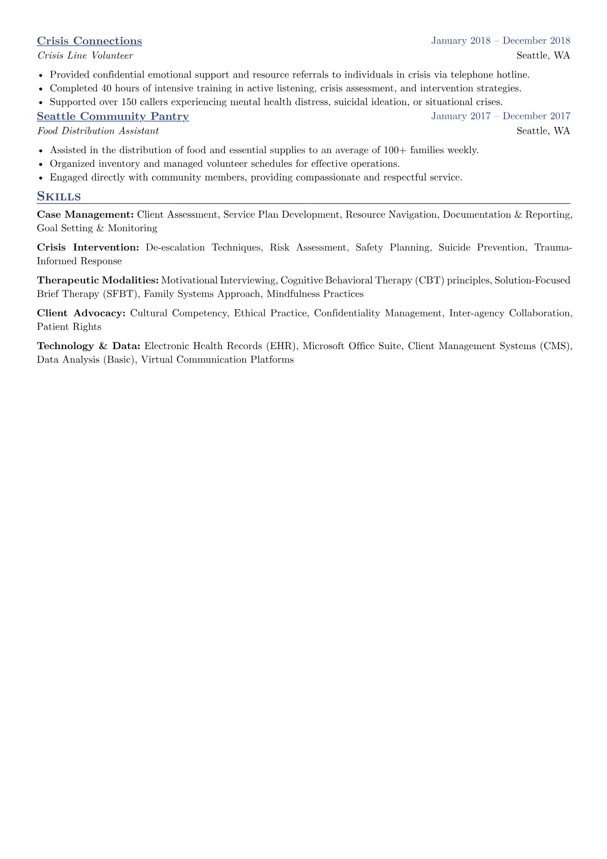 Community Service Worker resume example, Youth Mental Health, page 2