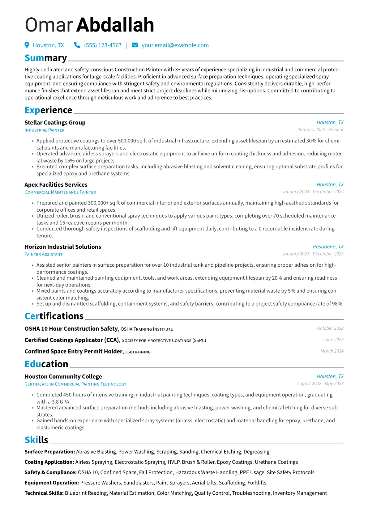 Construction Painter resume example, Industrial & Commercial, page 1