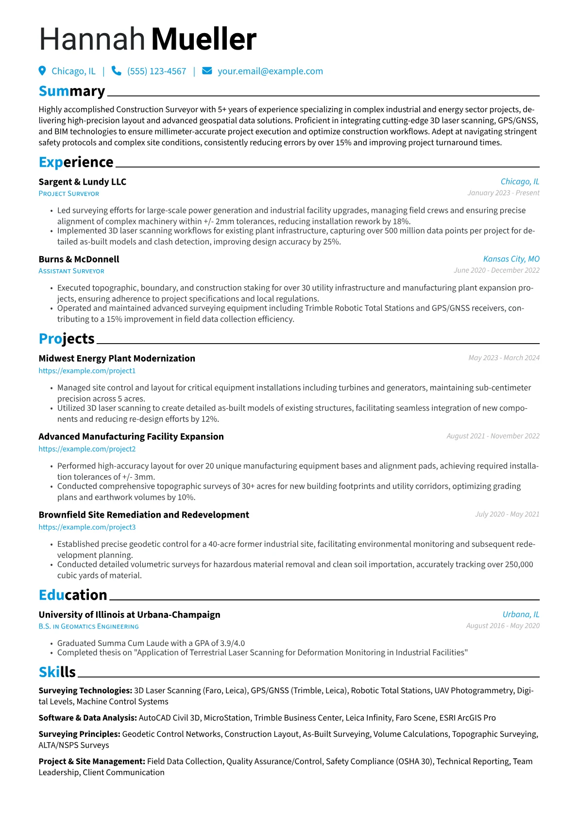 Construction Surveyor resume example, Industrial Construction, page 1