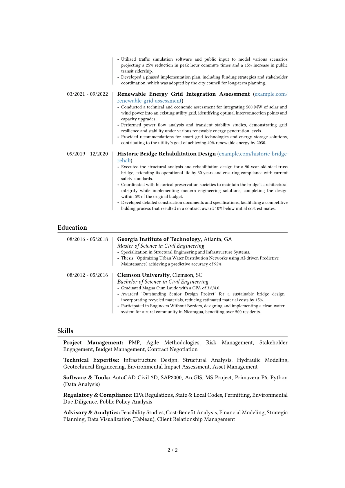 Consulting Engineer resume example, Career changer, page 2