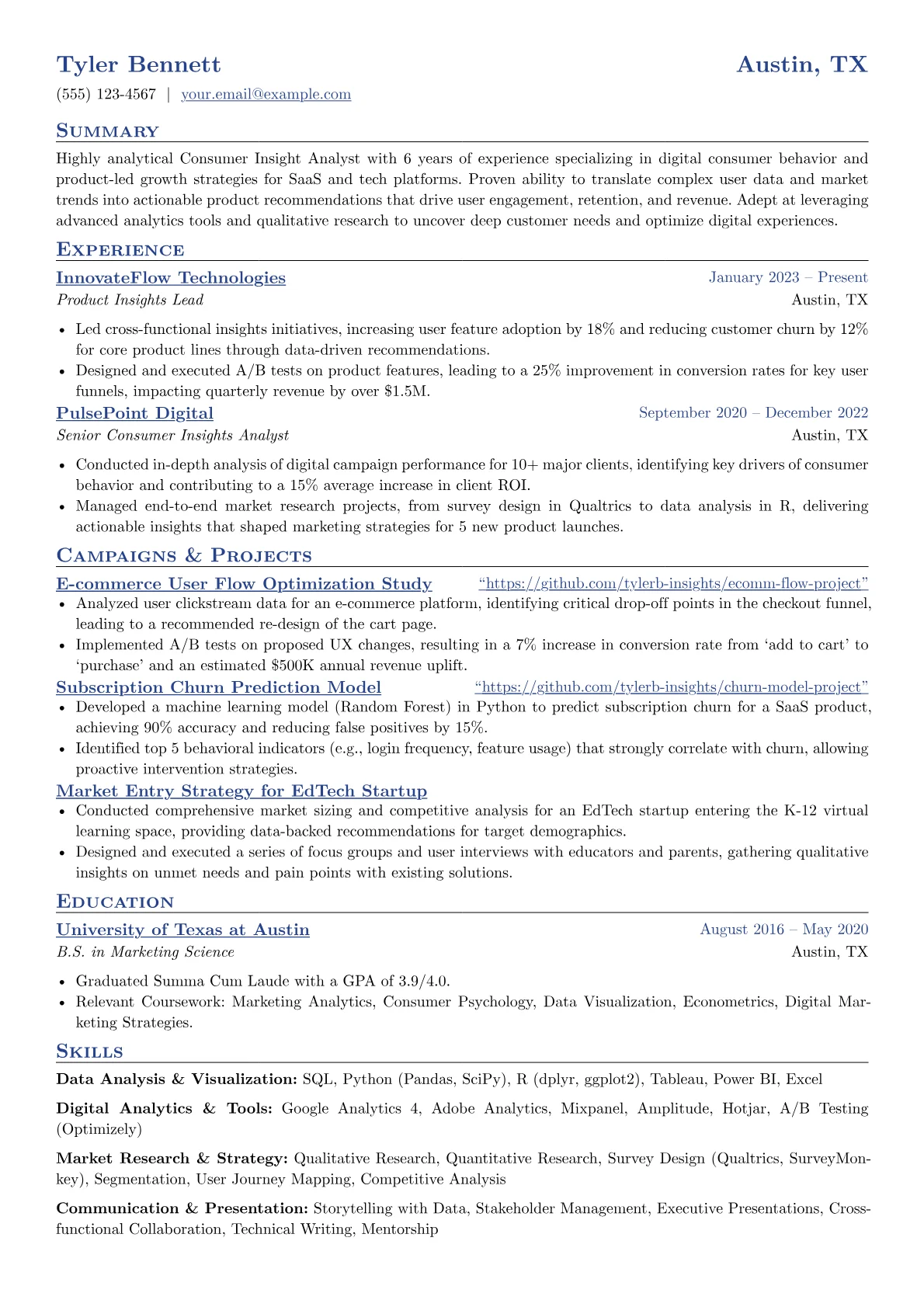Consumer Insight Analyst resume example, Consumer Insight Analyst, page 1
